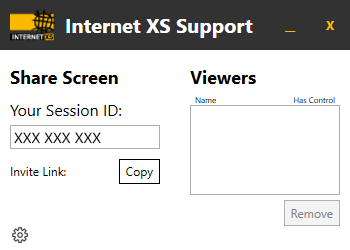 Screenshot der Internet XS Remote Support Software