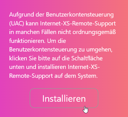 Screenshot der Internet XS Remote Support Software